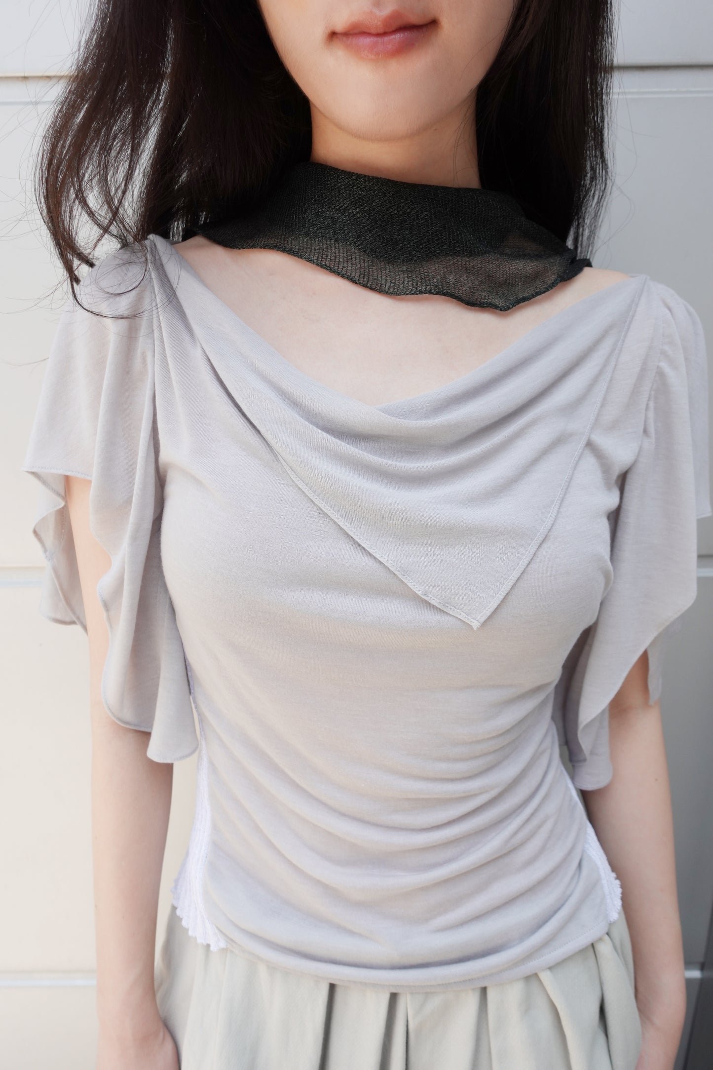 RIB 005 'Dancing Sleeves Back knit Jersey Top'