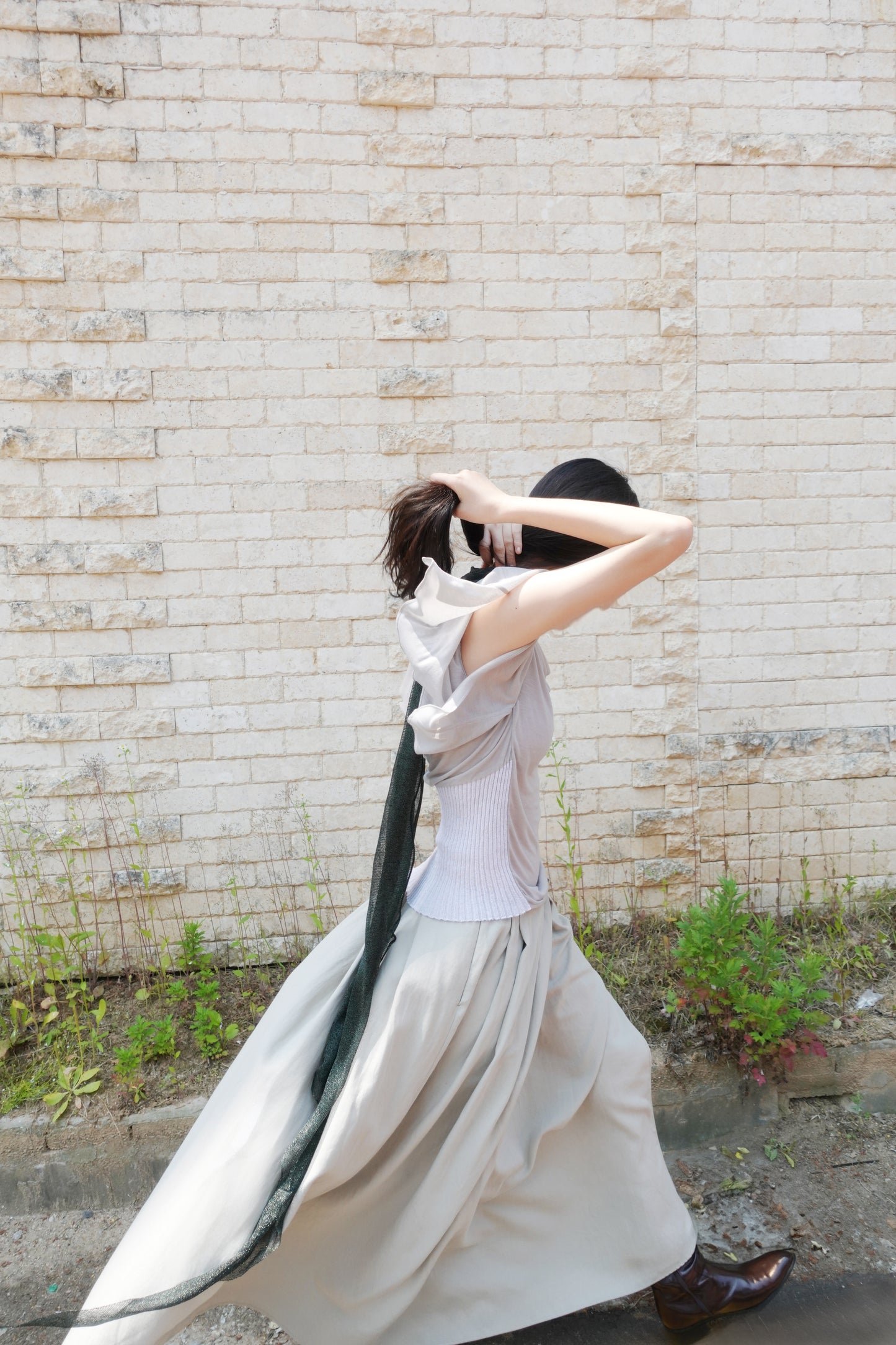 RIB 005 'Dancing Sleeves Back knit Jersey Top'