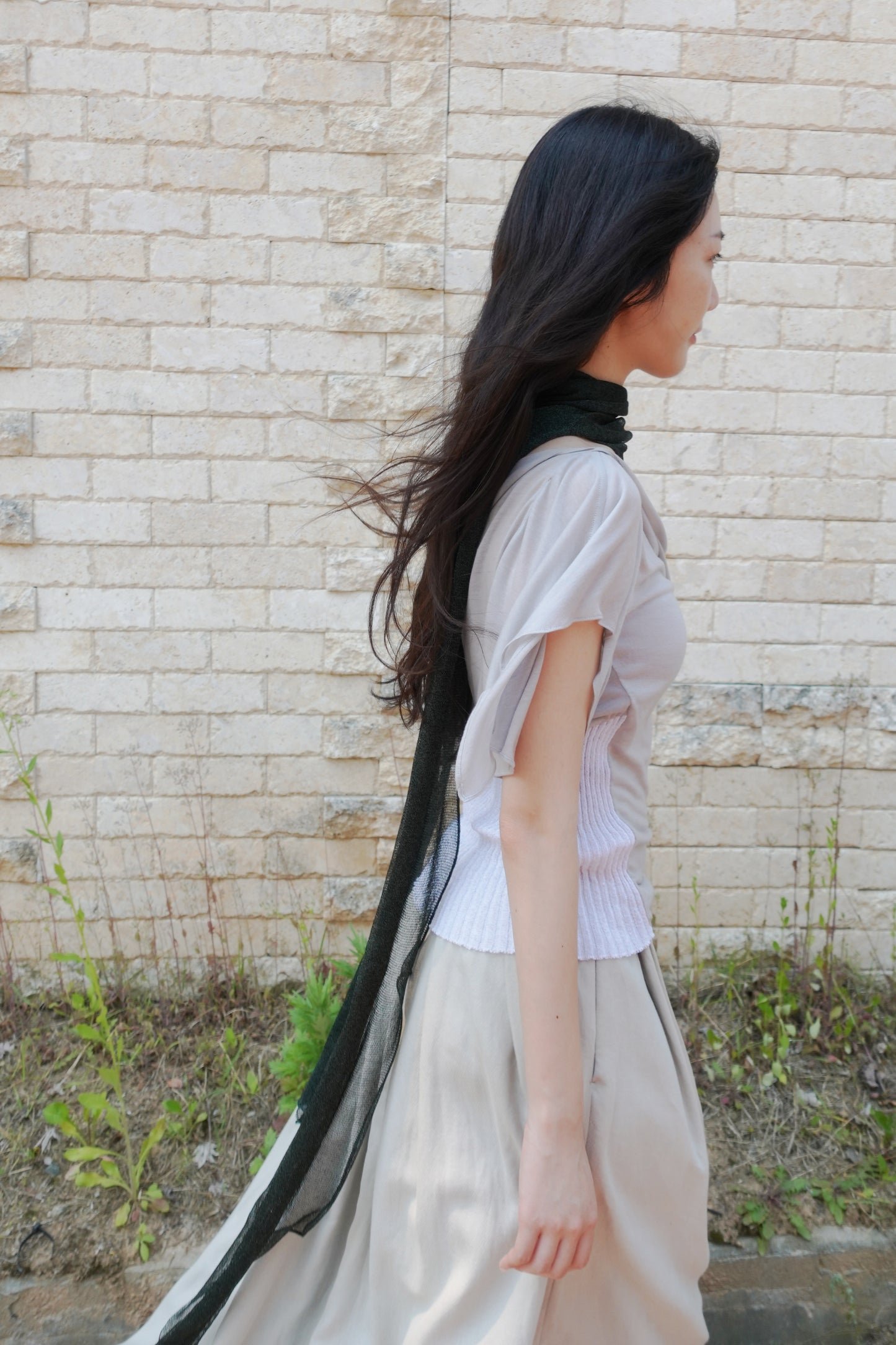RIB 005 'Dancing Sleeves Back knit Jersey Top'