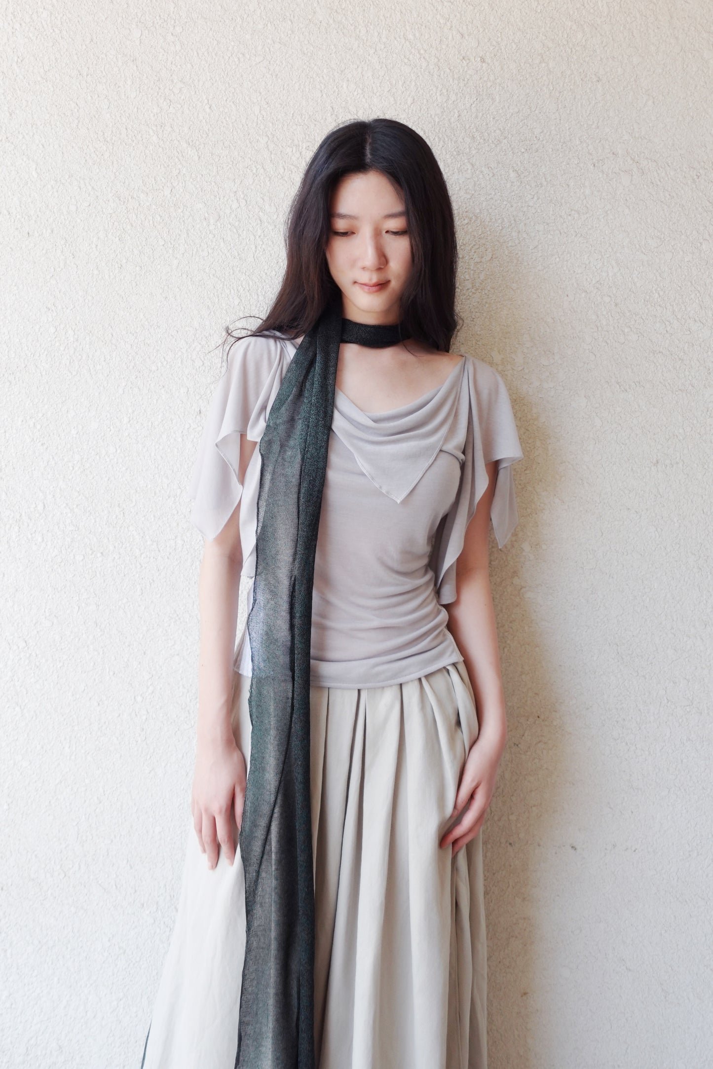 RIB 005 'Dancing Sleeves Back knit Jersey Top'