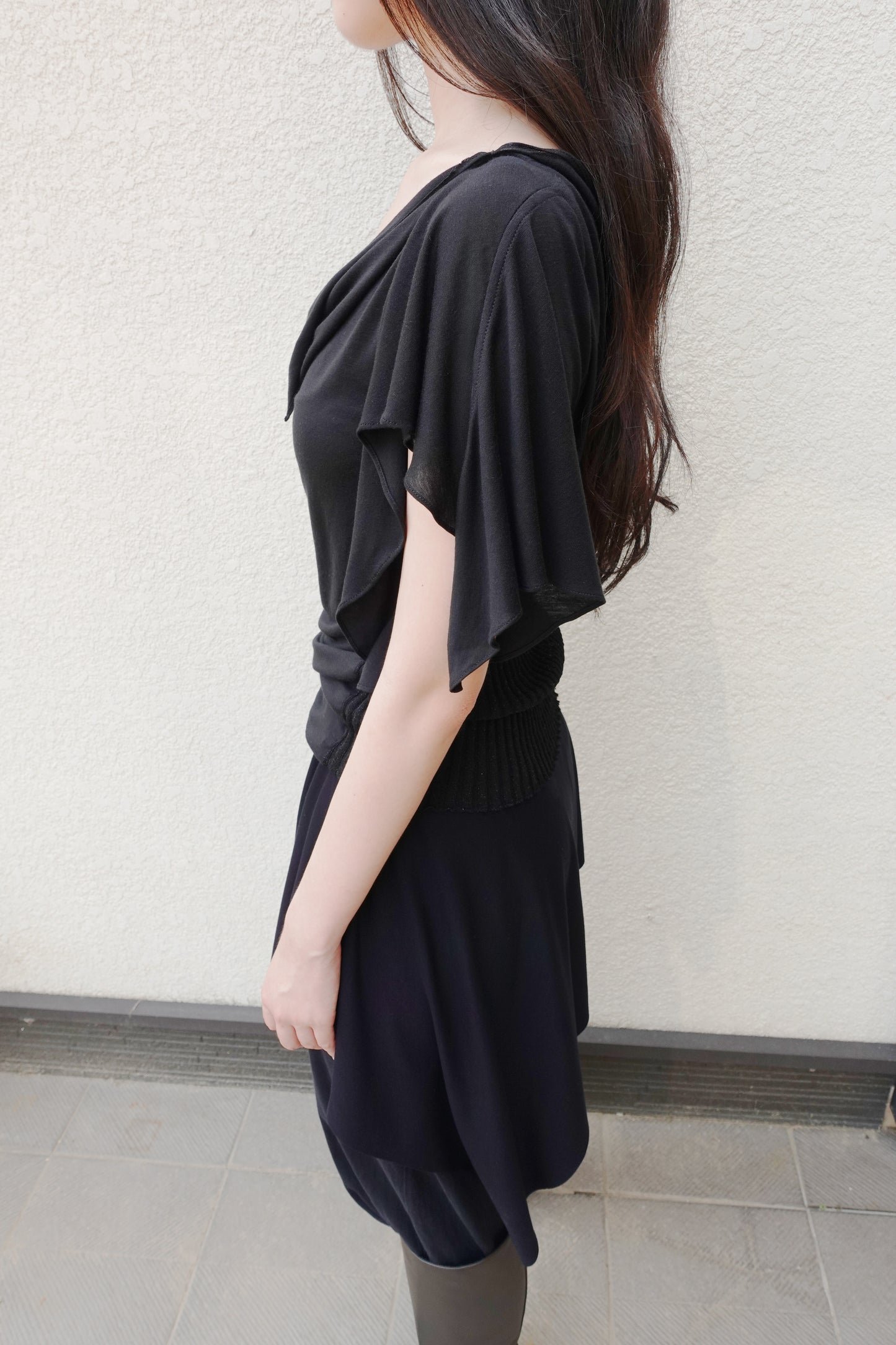 RIB 005 'Dancing Sleeves Back knit Jersey Top'