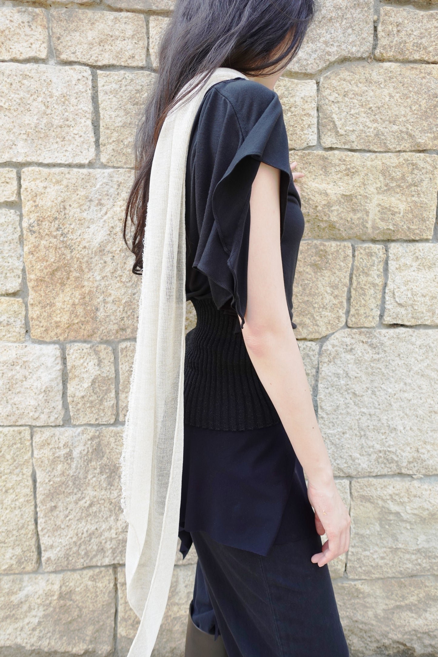 RIB 005 'Dancing Sleeves Back knit Jersey Top'