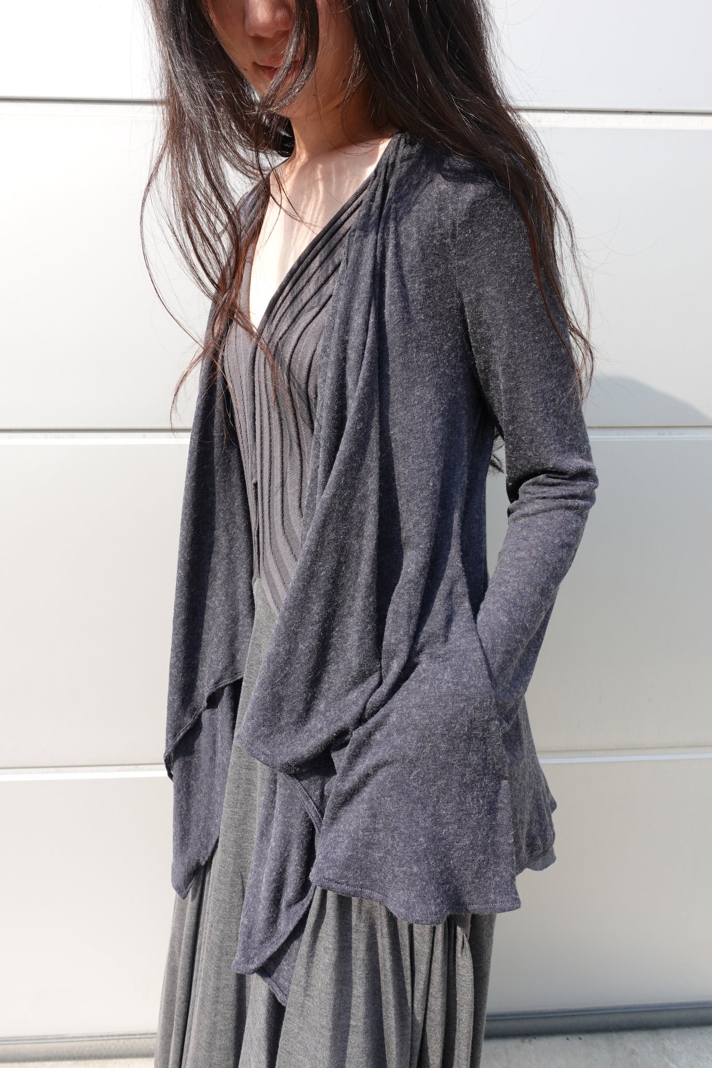 DRAPE 011 'Disheveled Drape Sheer Wool Cardigan'